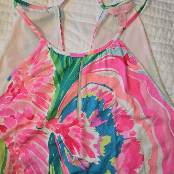 Lilly Pulitzer Pink and Green Floral Mini Dress Keyhole Neck Women's Size Medium - Picture 7 of 10